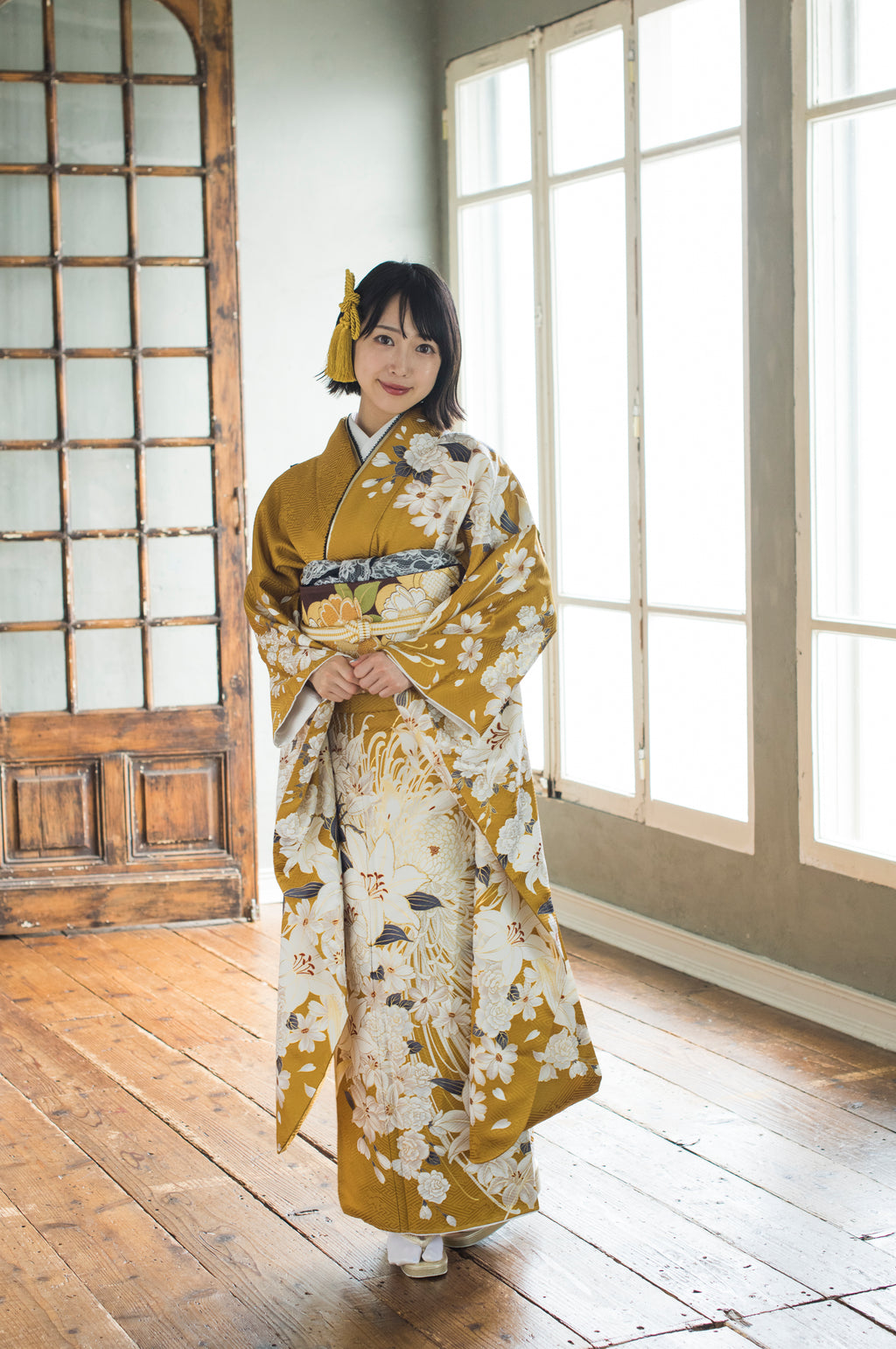 振袖 小菊と紫陽花 黄 美しかっ
