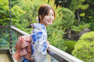 女性浴衣　3点セット　アッシュグレージュ×スカイブルー　14時までの注文で当日発送　最短翌日到着