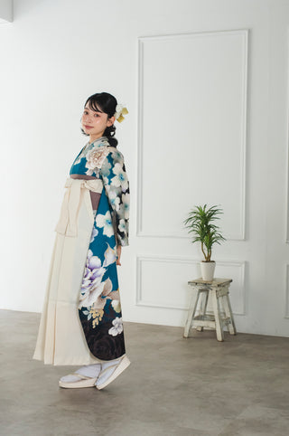 【振袖×袴】エメラルドグリーンフラワー卒業袴