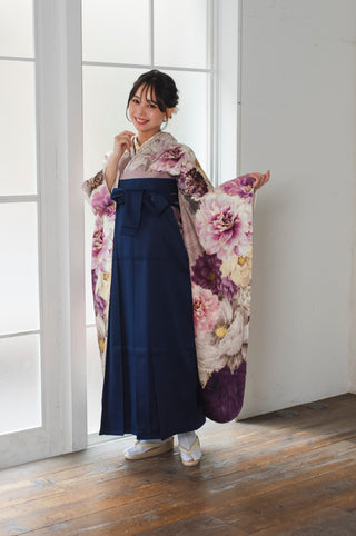 【振袖×袴】ガーネットレッド×パステルフローラル