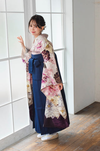 【振袖×袴】ガーネットレッド×パステルフローラル
