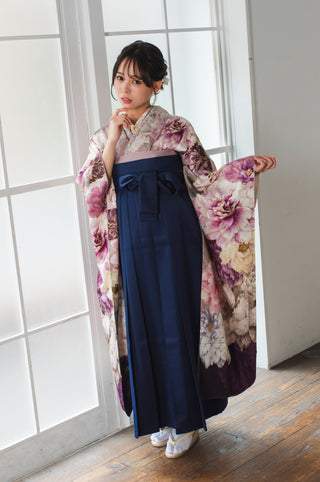 【振袖×袴】ガーネットレッド×パステルフローラル
